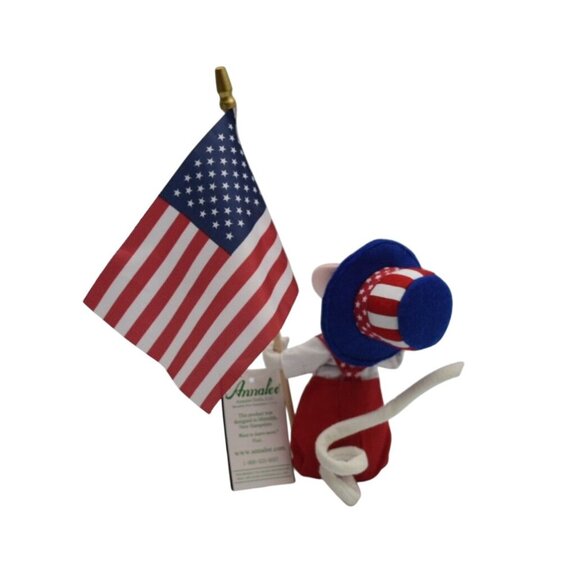 Annalee Patriotic Mouse Figurine Holding American Flag Uncle Sam Design 7 Inches - Picture 5 of 6
